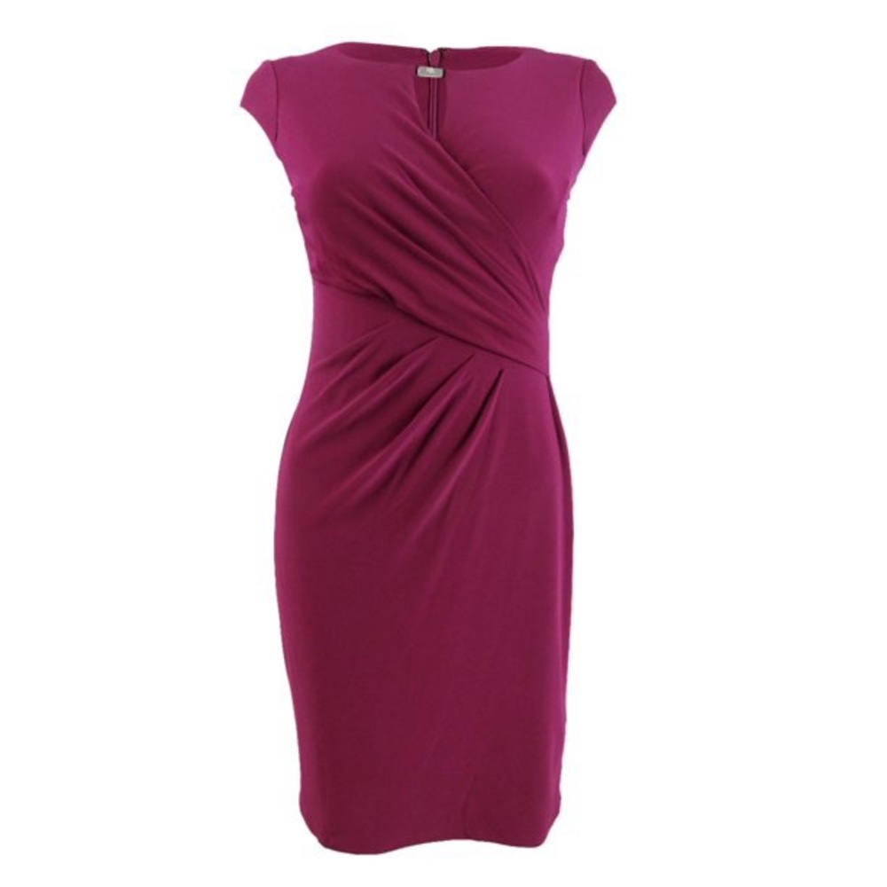Ralph Lauren Very Berry Ruched Jersey Cap Sleeve Dress PETITE